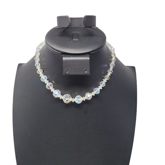 Vintage Graduated AB Crystal Collar Chocker Necklace Aurora Borealis Glam - Picture 10 of 10